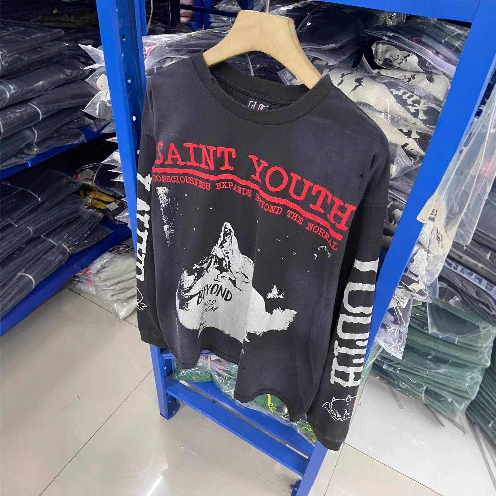 Saint Youth Graphic Print Black Oversized Long Sleeve T-Shirt