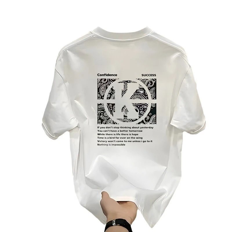 White Cotton T-Shirt With Black Logo Print Casual Style