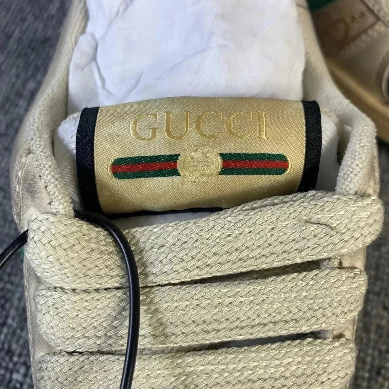 Gucci Ace Beige Green Red Web Striped Sneakers