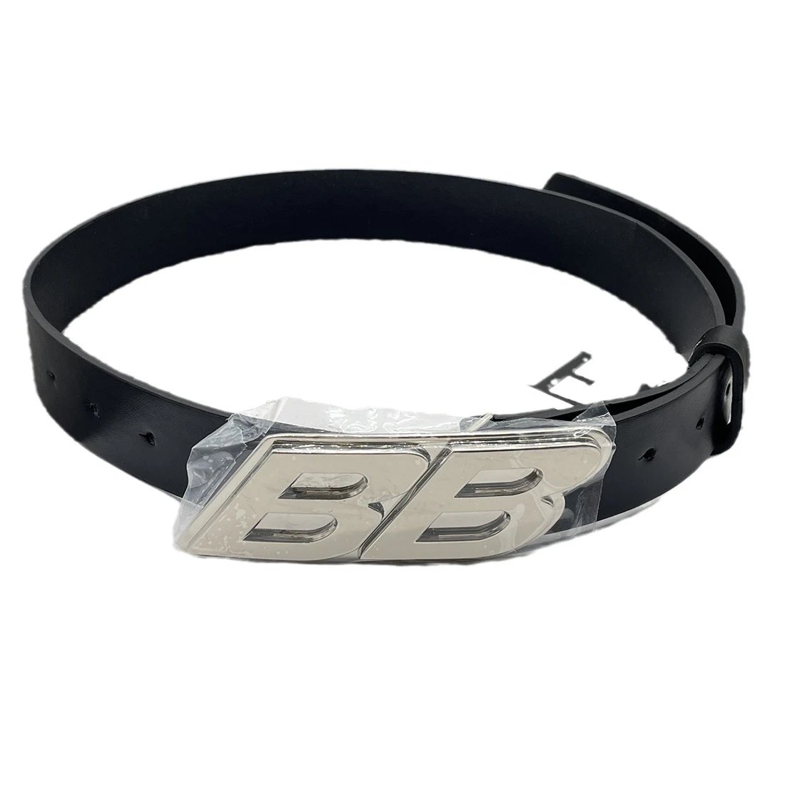 BB Logo Black Leather Buckle Belt