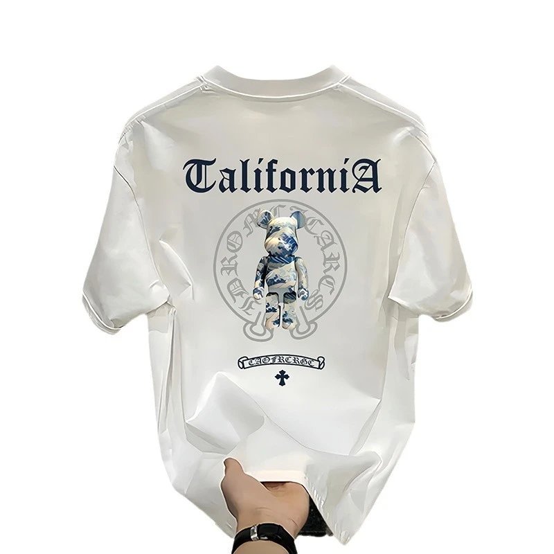 Black Graphic Tee California Bear Print Streetwear T-Shirt