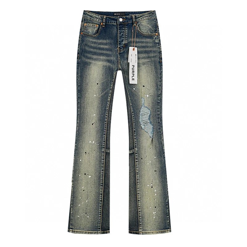 Purple Distressed Blue Flared Jeans