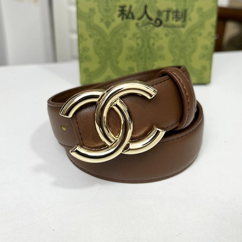 Leather Belt Brown CC Logo Buckle Classic Style
