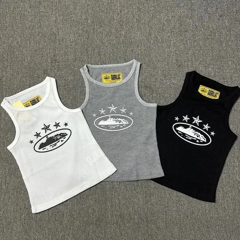 DIESEL Ribbed Tank Top White Gray Black Graphic Print
