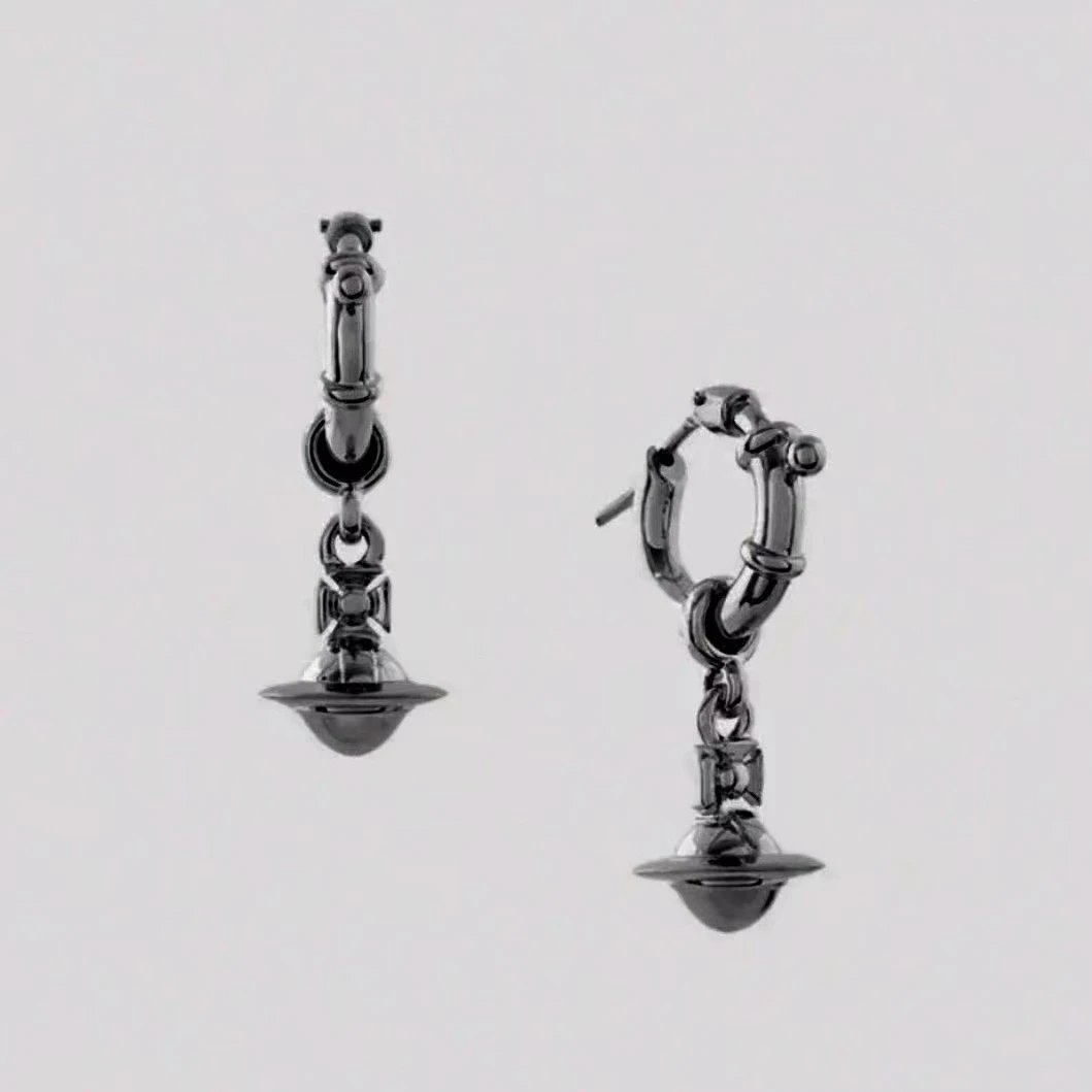 Vivienne Westwood Black Orb Hoop Earrings