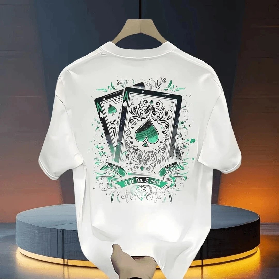 Black Cotton T-Shirt With Poker Card Graphic Streetwear