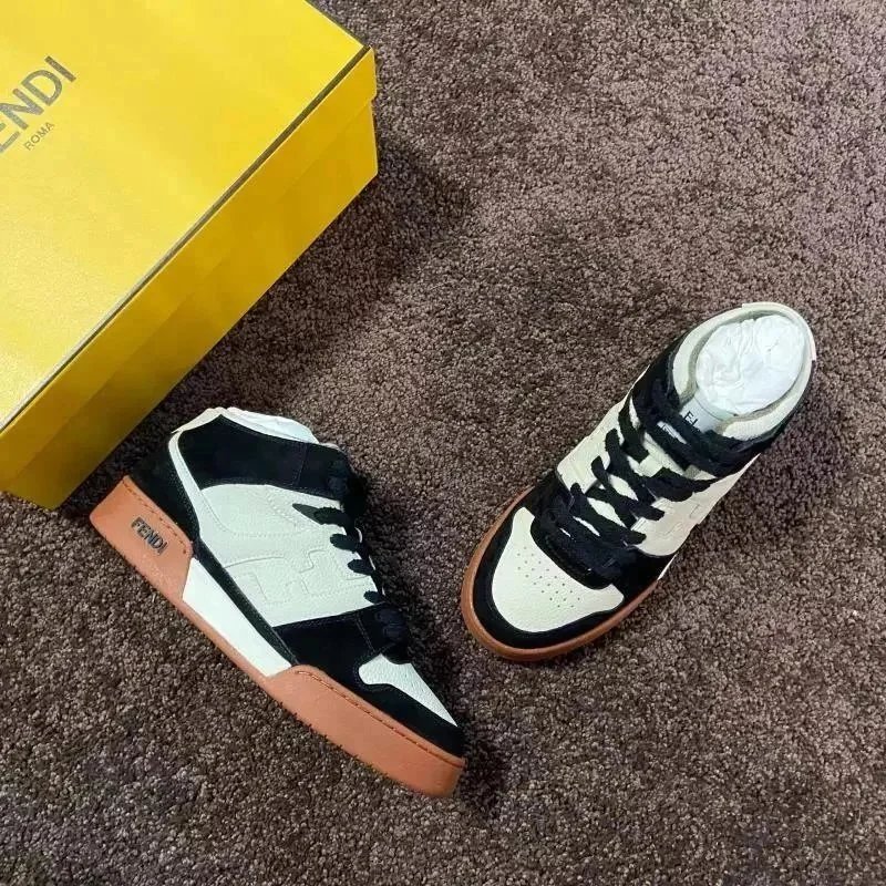 Fendi Sneakers Low-top lace-up leather and suede — high-top white black