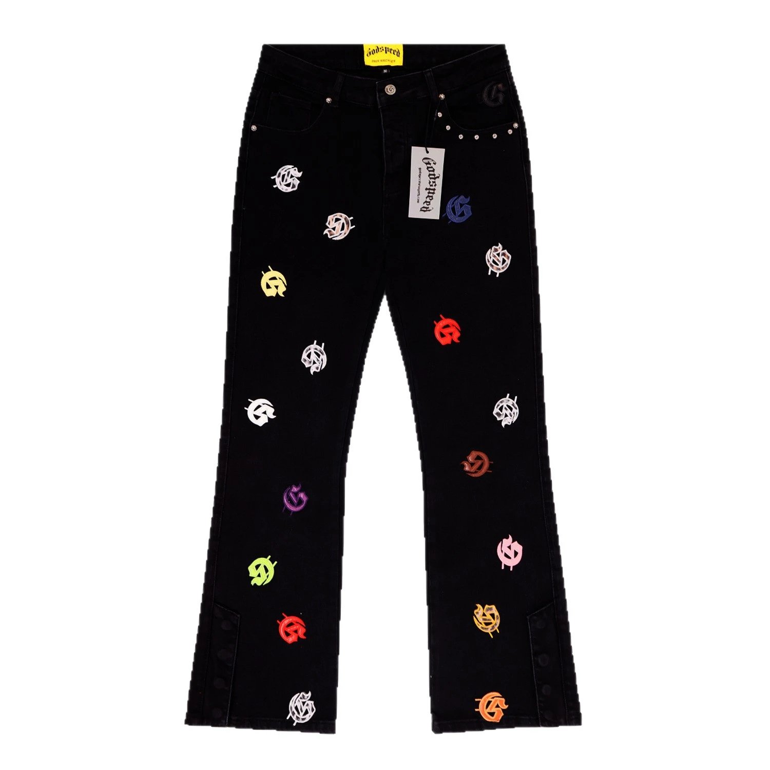 Godspeed Logo Embroidered Black Flared Denim Jeans