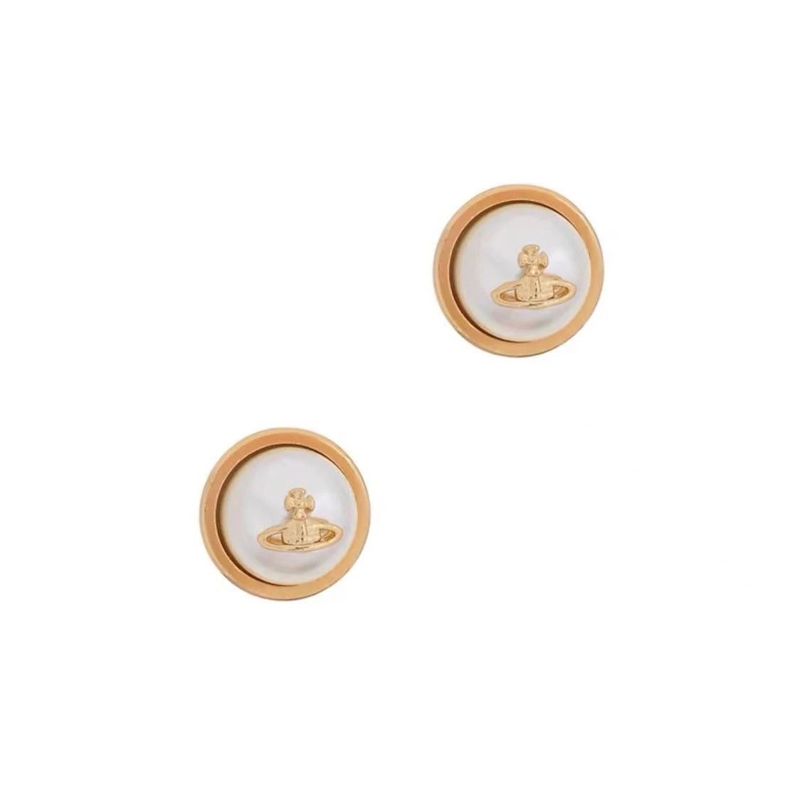 Gold Tone Pearl Stud Earrings with Floral Detail Classic Jewelry