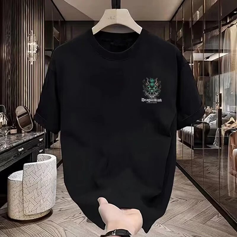 DragonRisk Graphic Print Black Streetwear T-Shirt