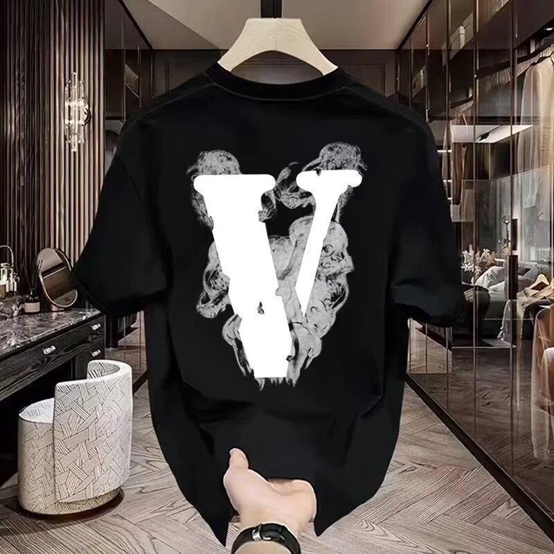 Black Graphic Print V Logo Oversized T-Shirt