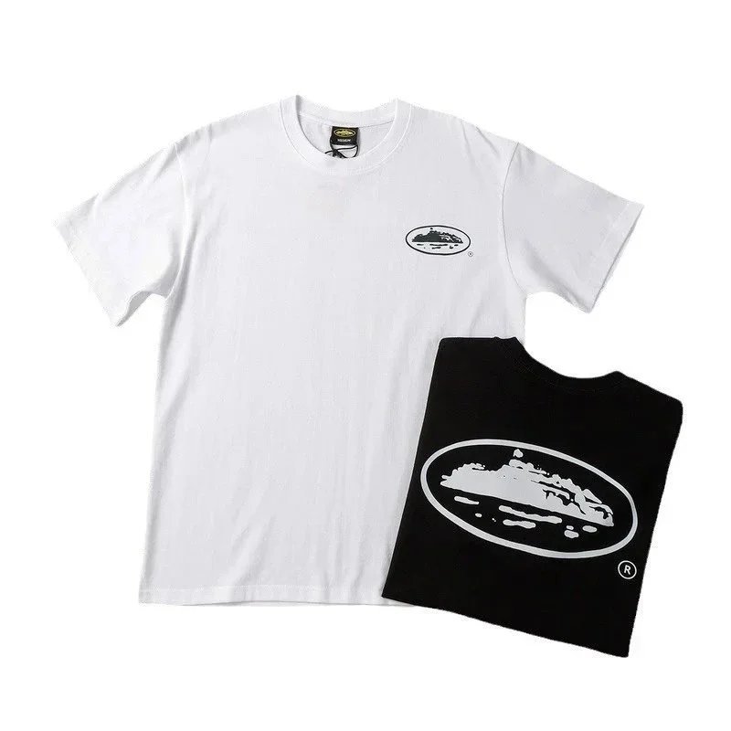 White Black Oval Island Graphic T-Shirt Casual