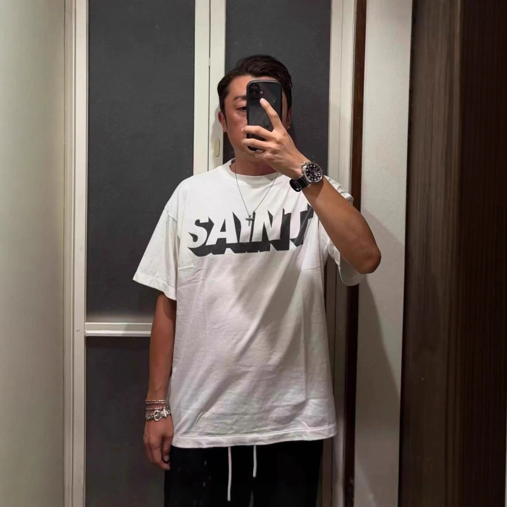 Saint Graphic Print White Oversized T-Shirt