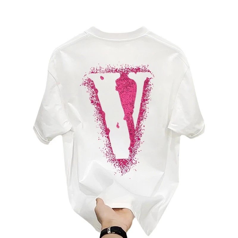 White Graphic Print V Logo Oversized T-Shirt