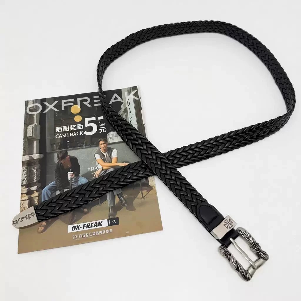 Braided Leather Black Gothic Buckle Belt