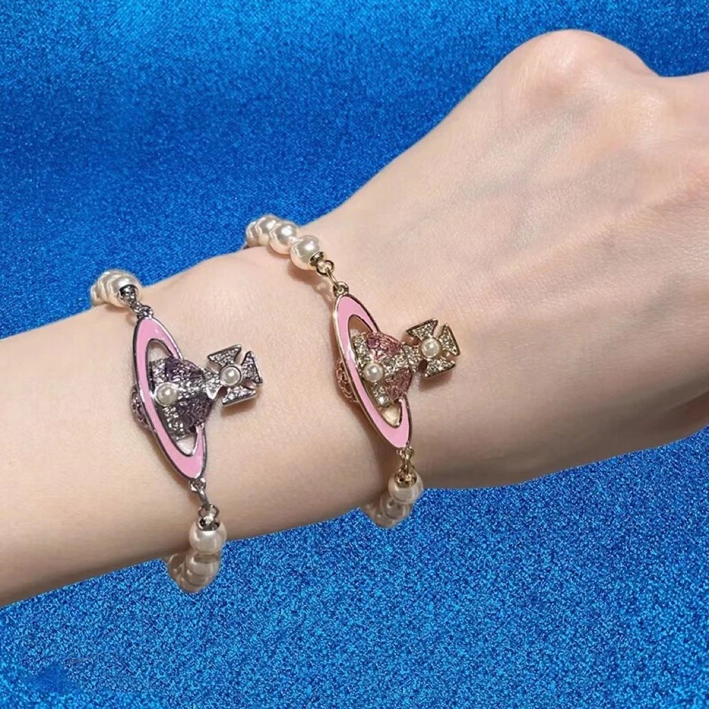 Vivienne Westwood Orb Pink Enamel Pearl Bracelet
