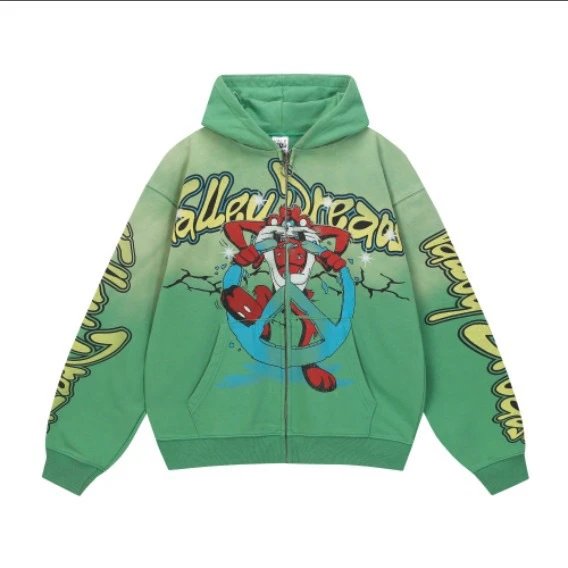 Mint Green Hooded Sweatshirt With Neon Graphic Sleeve Print