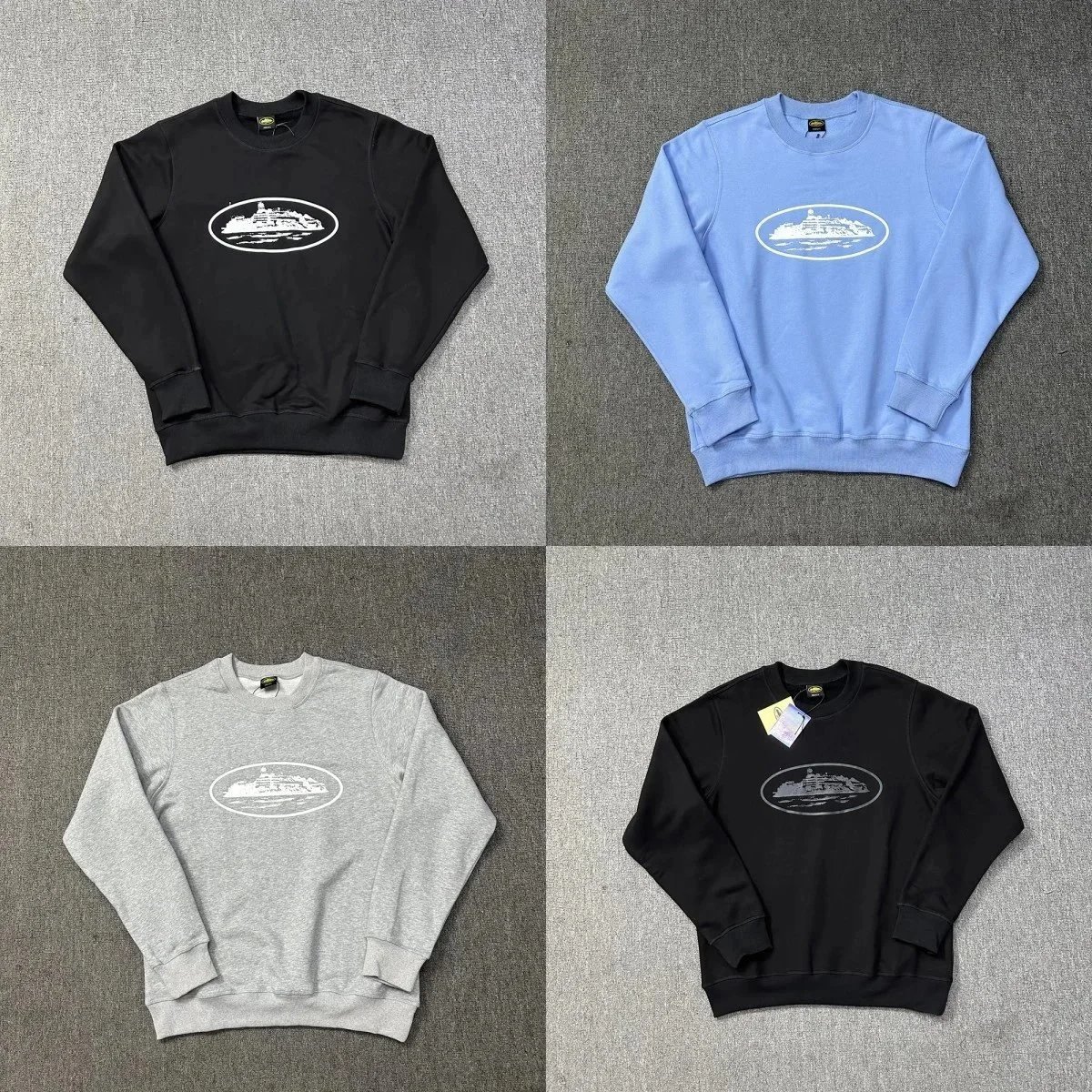 Cruise Ship Graphic Print Black Light Blue Grey Crewneck Sweatshirt