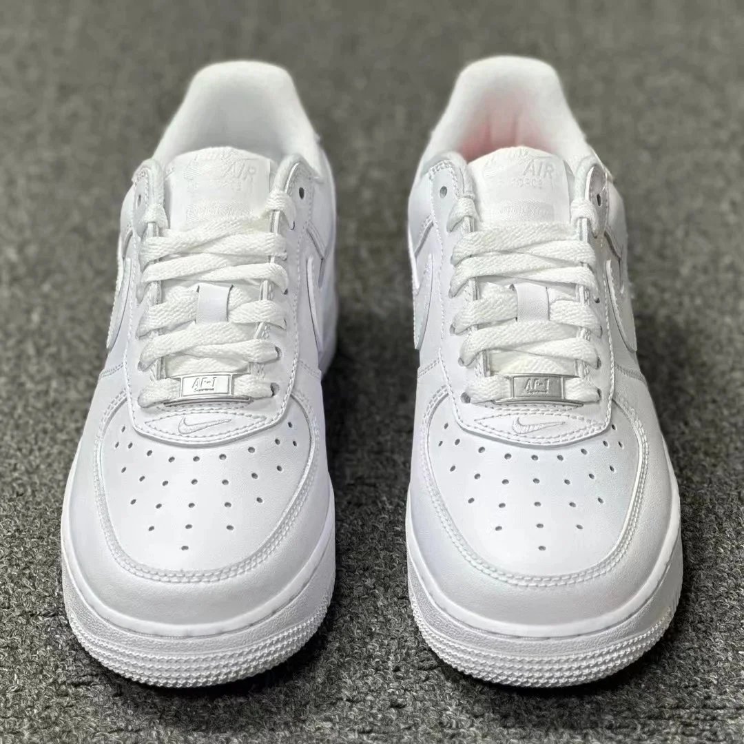 Nike Air Force 1 White Black Beige Lace-Up Casual Sneakers