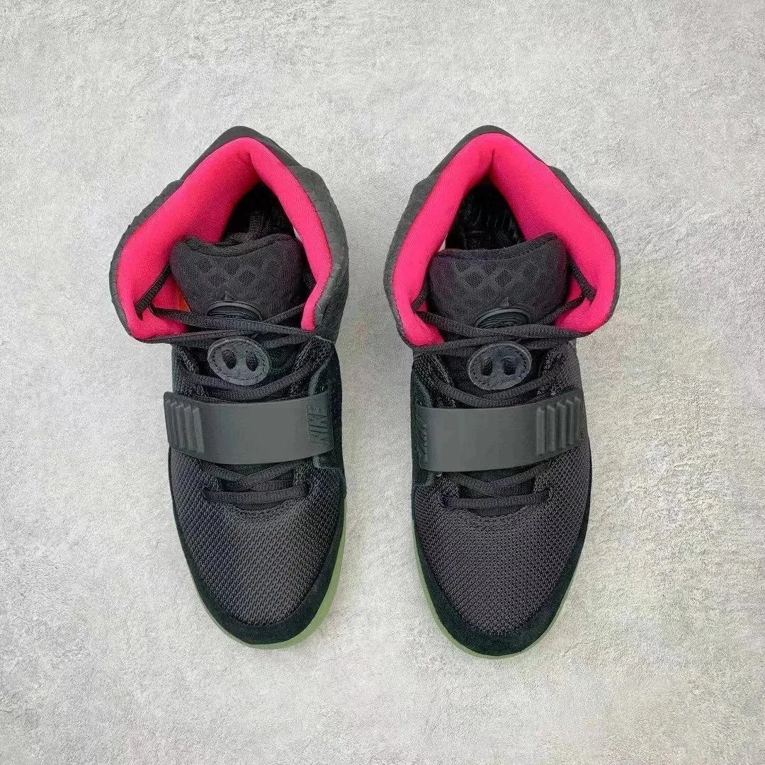 Nike Air Yeezy 2 Black Green Glow High Top Sneakers