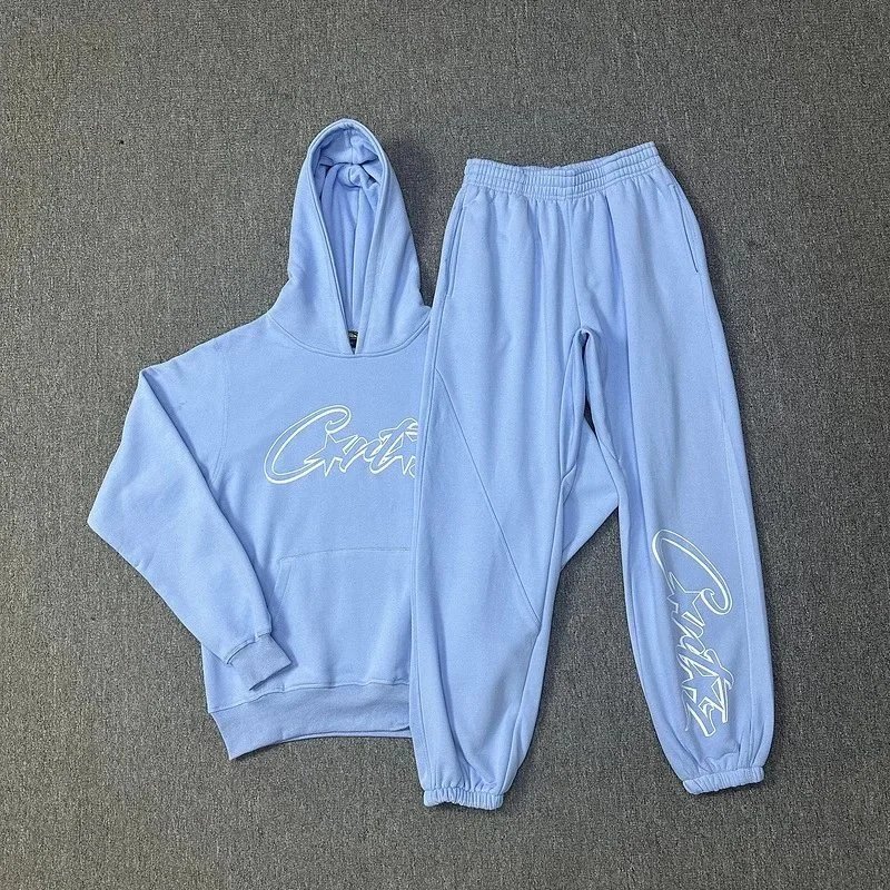 Cutez Hooded Sweatshirt Set Light Blue Black White Olive Green Streetwear