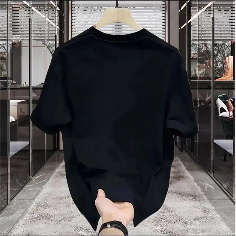 Navy Blue Embroidered Script Crewneck T-Shirt