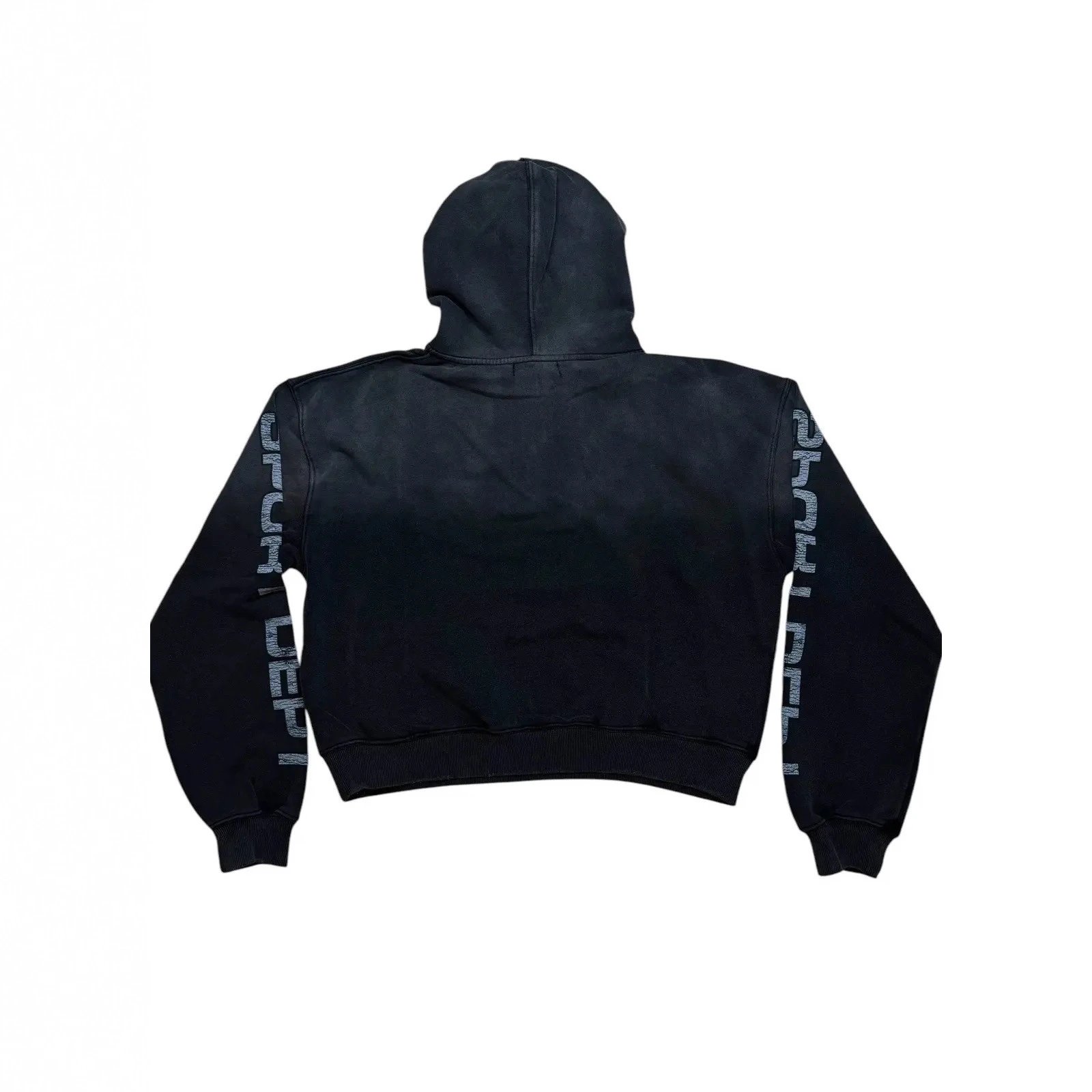 Black Cropped Hooded Sweatshirt With Sleeve Lettering