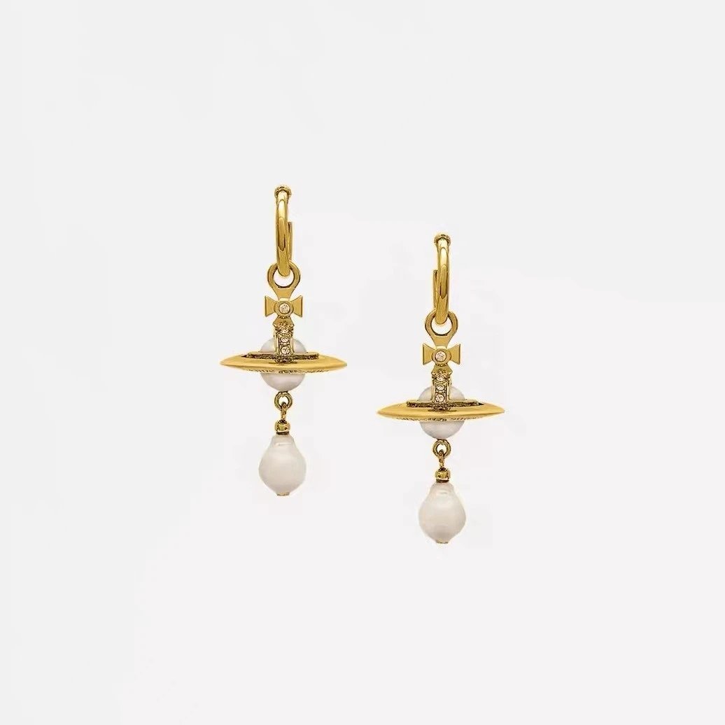 Vivienne Westwood Orb White Pearl Dangle Earrings