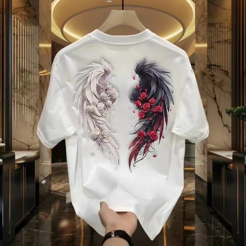 White Graphic Wing Print Oversized T-Shirt