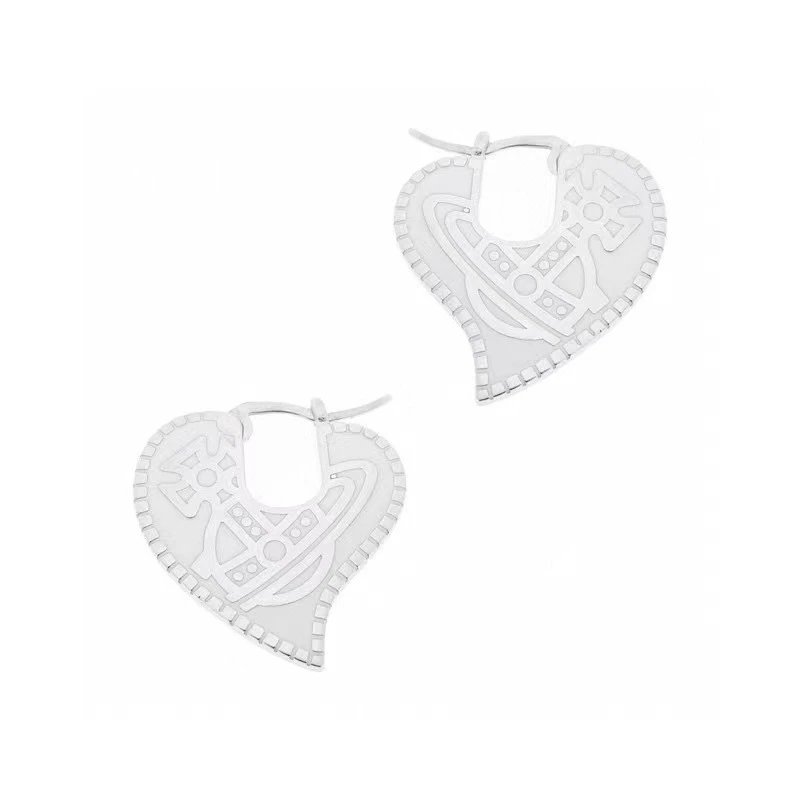 Silver Heart Patterned White Black Earrings Vintage Style