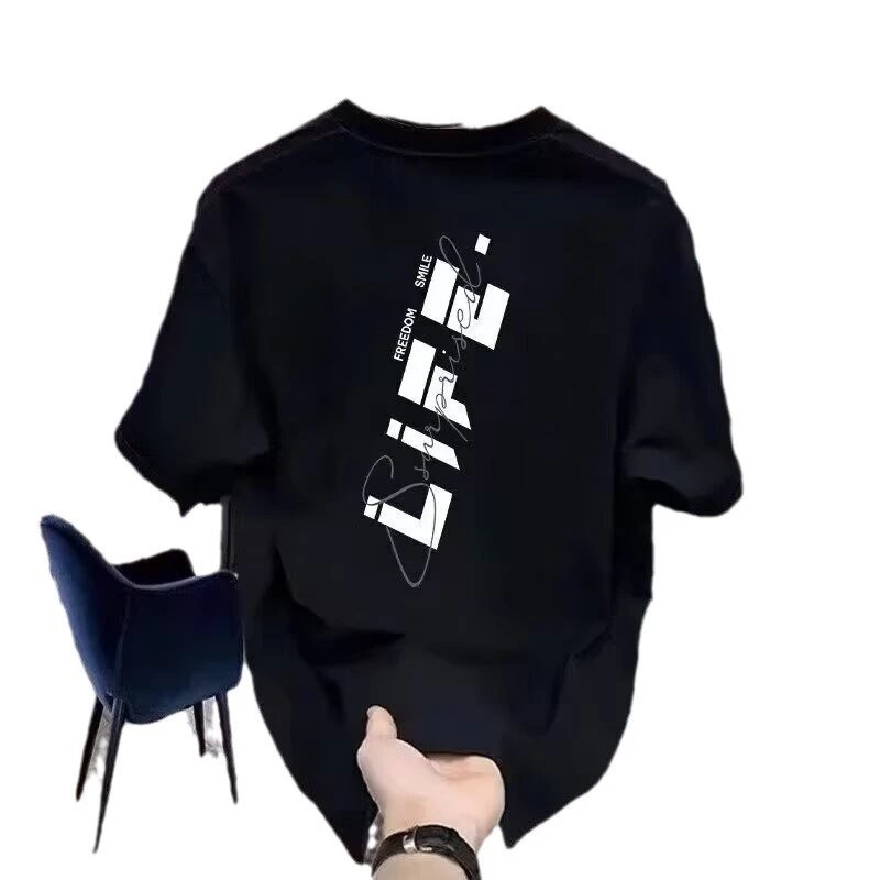 Black Cotton T-Shirt with Pixelated LIFE Graphic Casual Style
