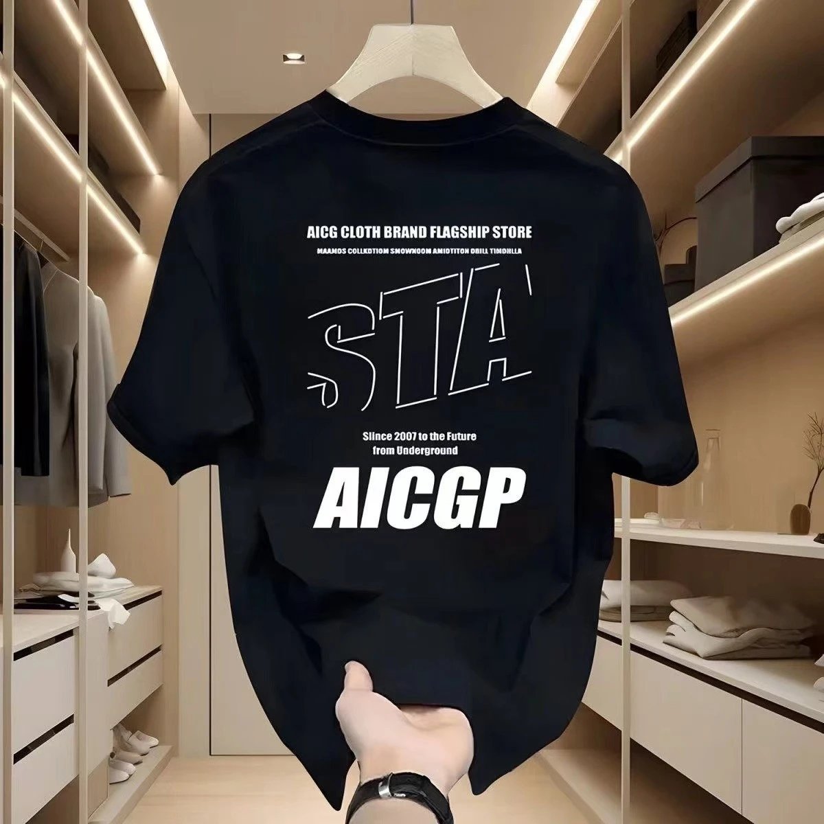 AICG Cloth Brand Black Graphic Print Oversized T-Shirt
