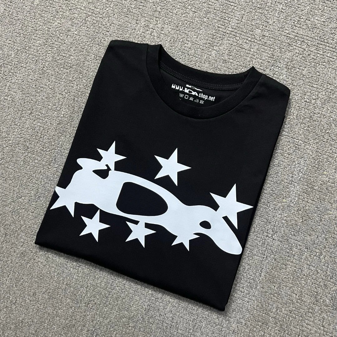 Black T-Shirt With White Star And Whale Graphic Casual Tee