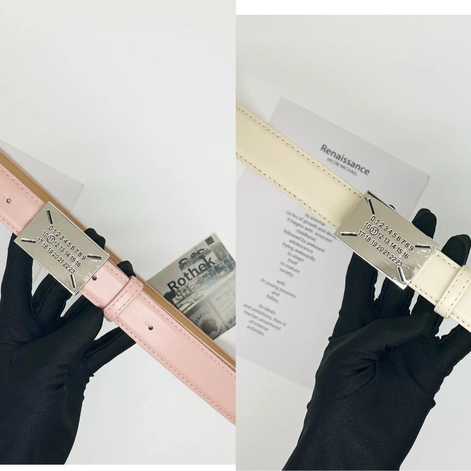 Maison Margiela Replica Tan Leather Belt with Numbered Metal Plate