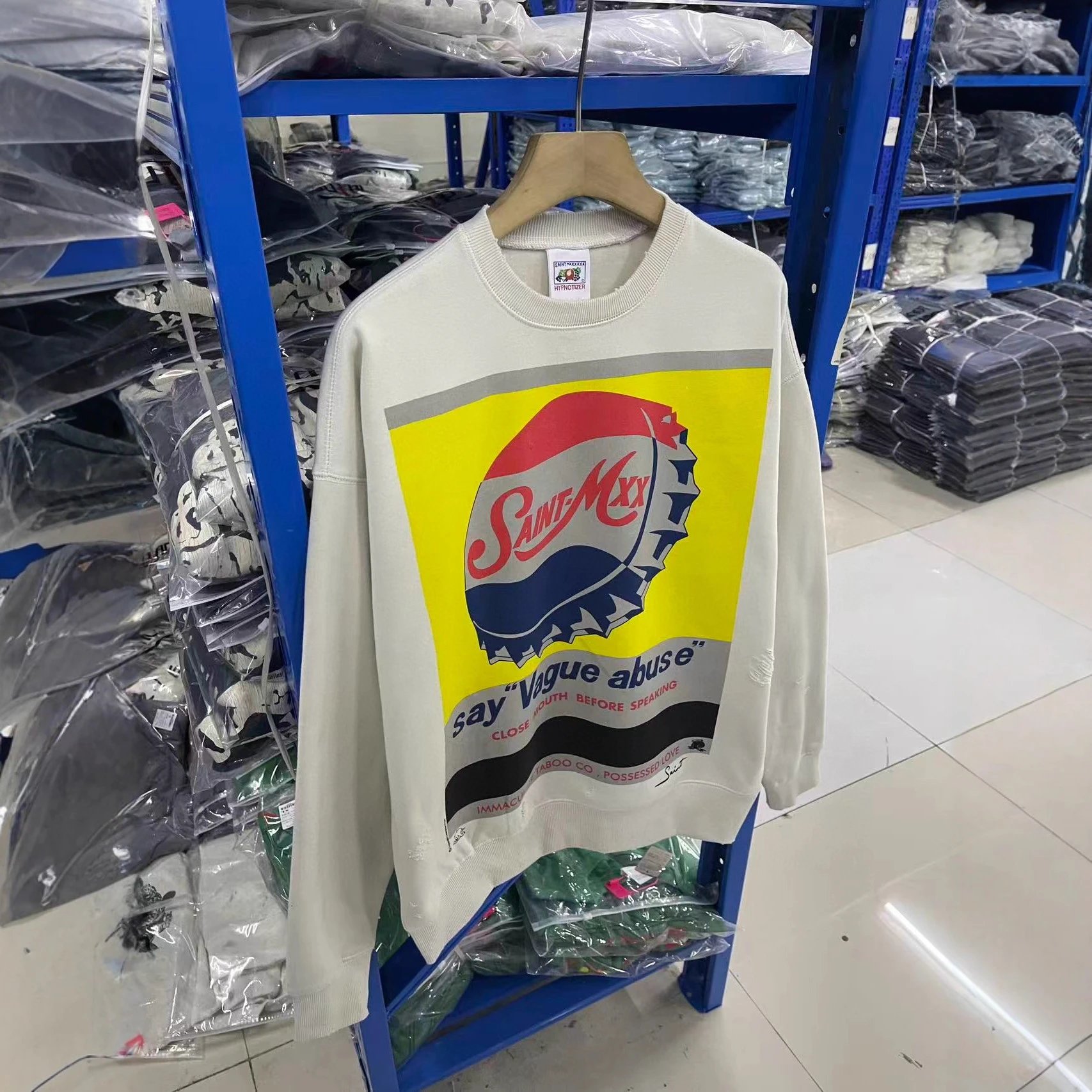 Saint Mxx Off White Graphic Print Distressed Sweatshirt