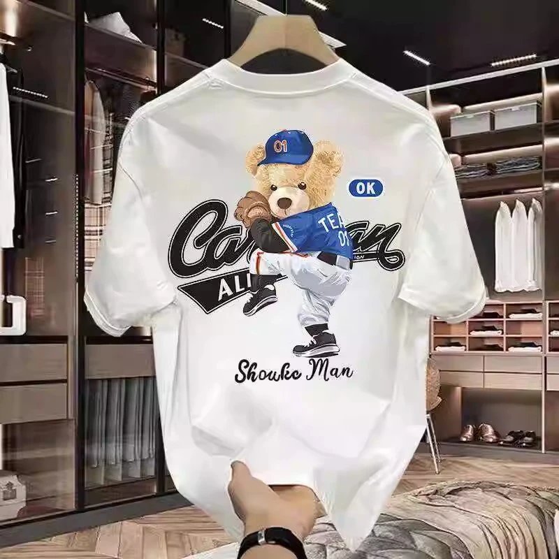 White Graphic Bear Print Oversized T-Shirt