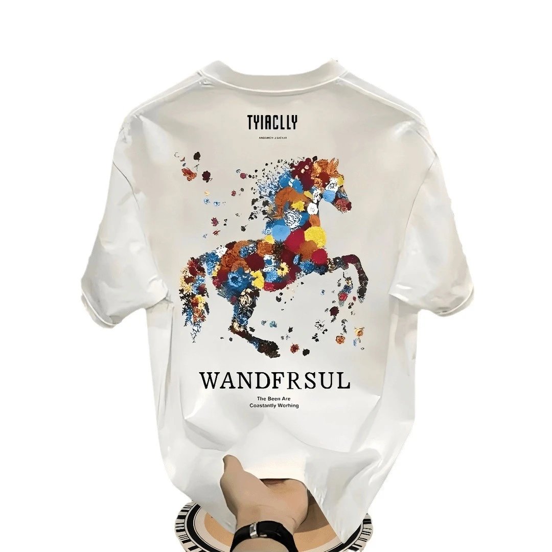 TYIACLLY Wandfrsul Black Graphic Horse Print Oversized T-Shirt