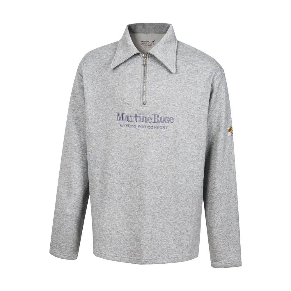Gray Half-Zip Oversized Sweatshirt with Embroidered Logo and Belted Waist