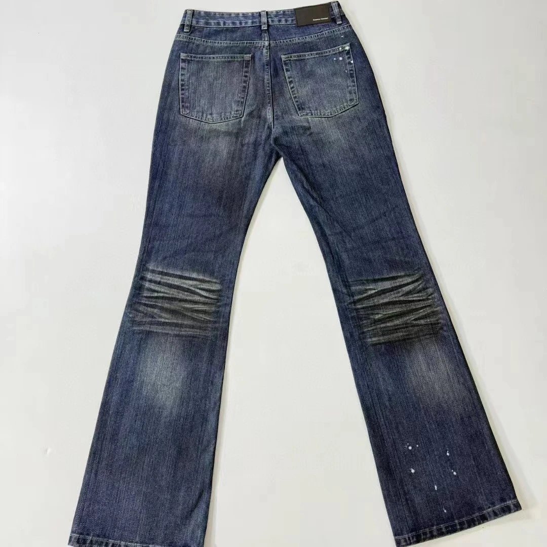 Denim Jeans Dark Blue Distressed Flared
