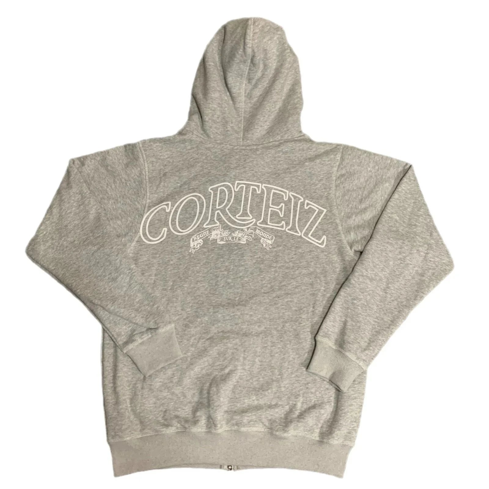 Corteiz Gray Zip-Up Hoodie Light Blue Embroidered Graphic Sweatshirt