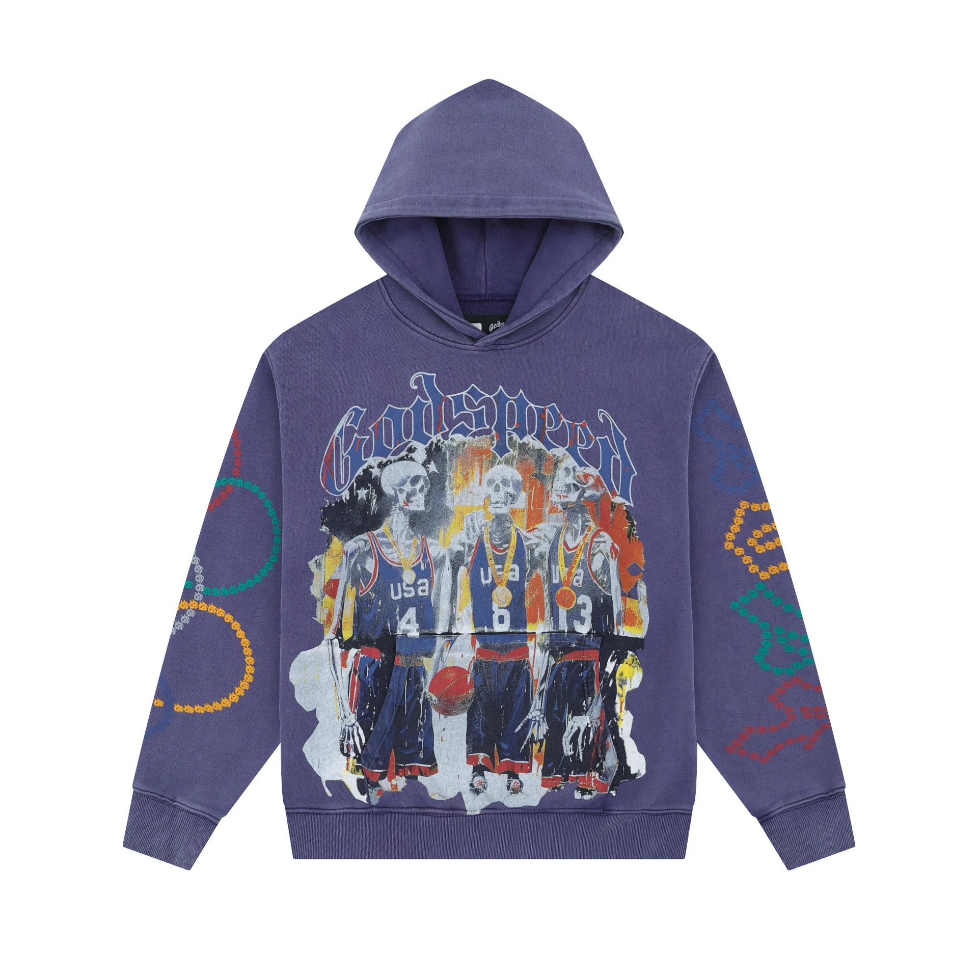 Godspeed Graphic Print Beige Black Hooded Sweatshirt