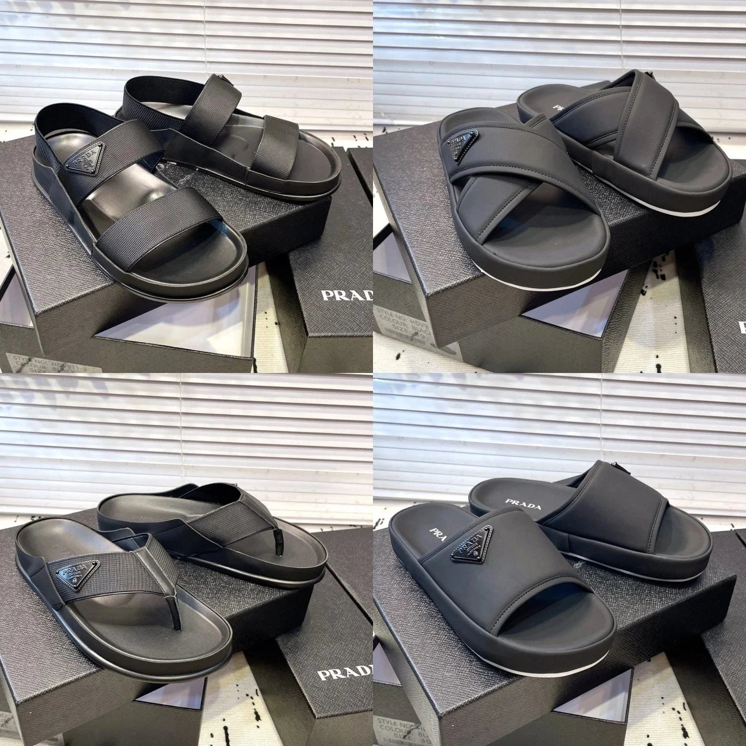 Prada Logo Black Rubber Slide Sandals