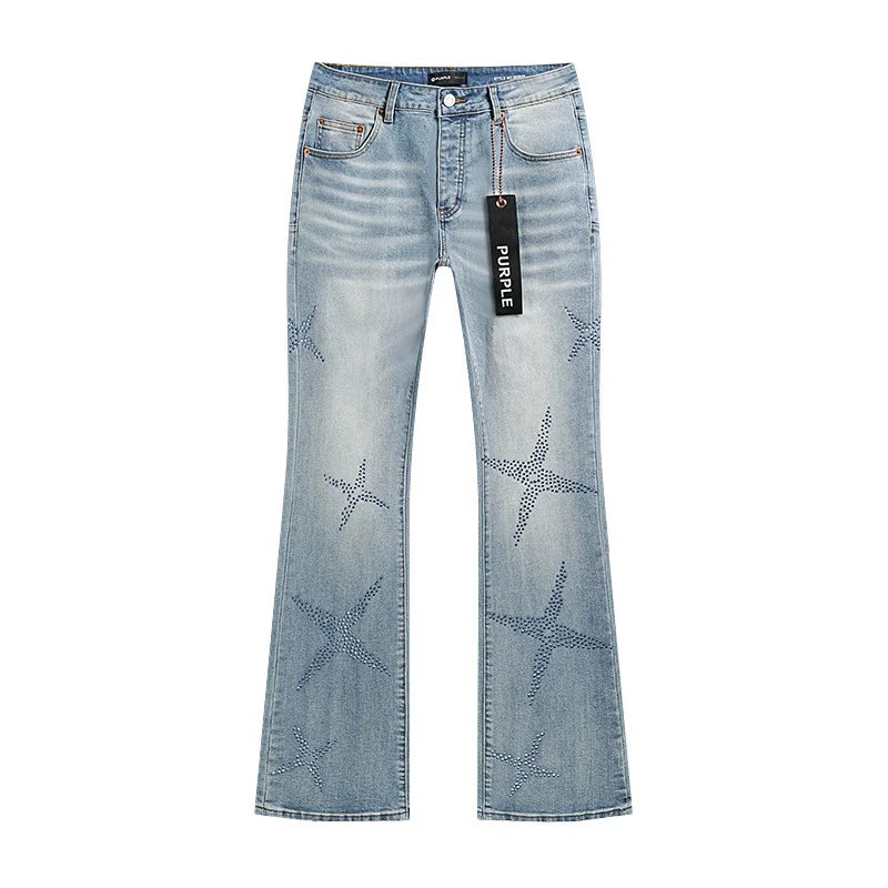 Purple Brand Flared Light Blue Distressed Denim Jeans