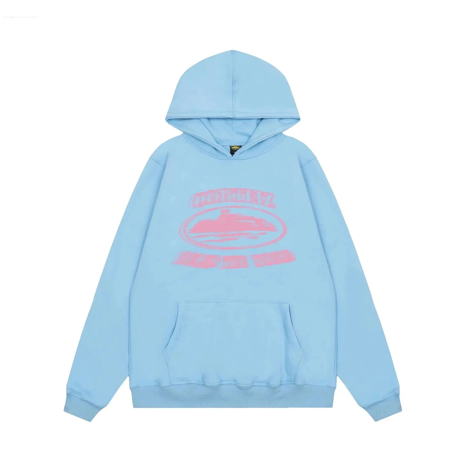 Omnial Hooded Sweatshirt Black Light Blue Gray Graphic Print Casual