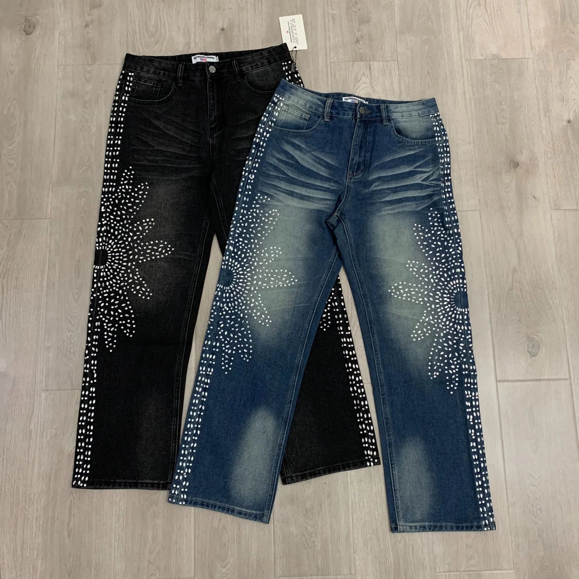 Valley Sportswear Denim Black Embellished Floral Jeans