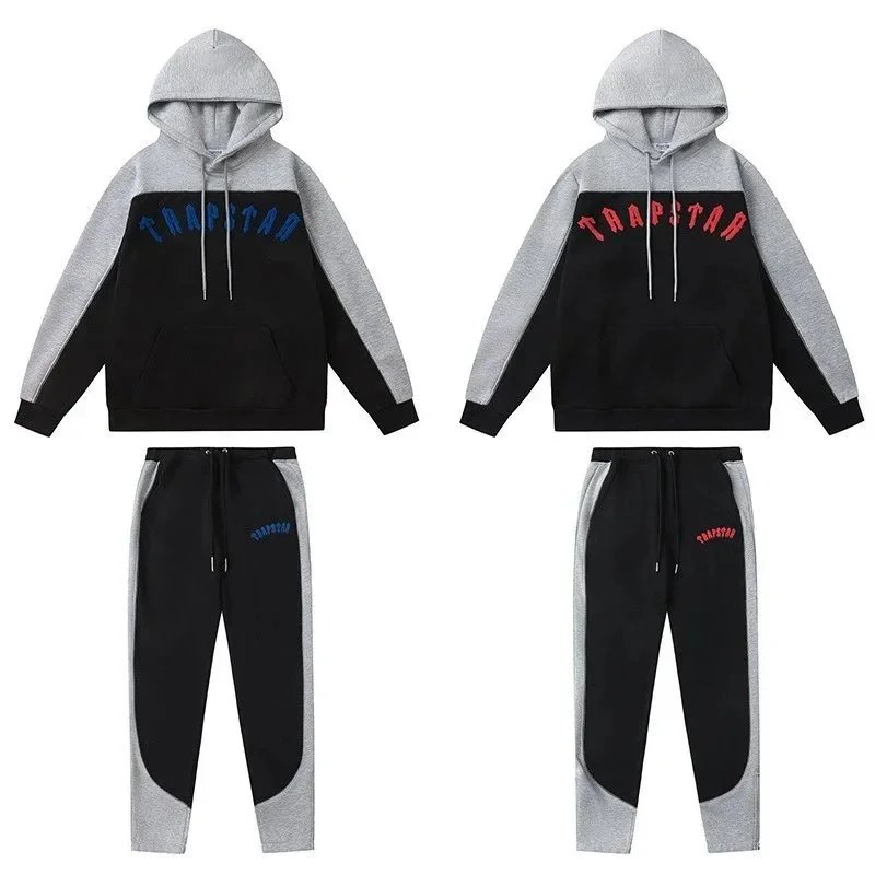 Trapstar Hooded Sweatshirt And Jogger Set Black Gray Contrast Sportswear