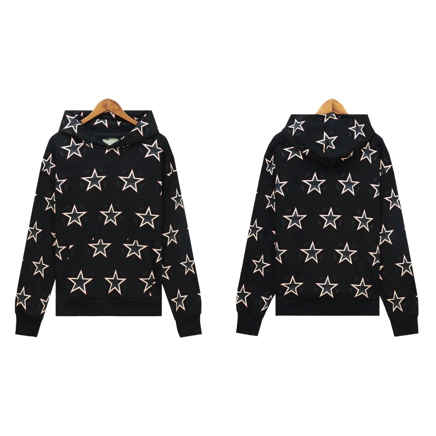 Star Print Hooded Sweatshirt And Jogger Pants Set Black Gray Yellow Coffee Casual