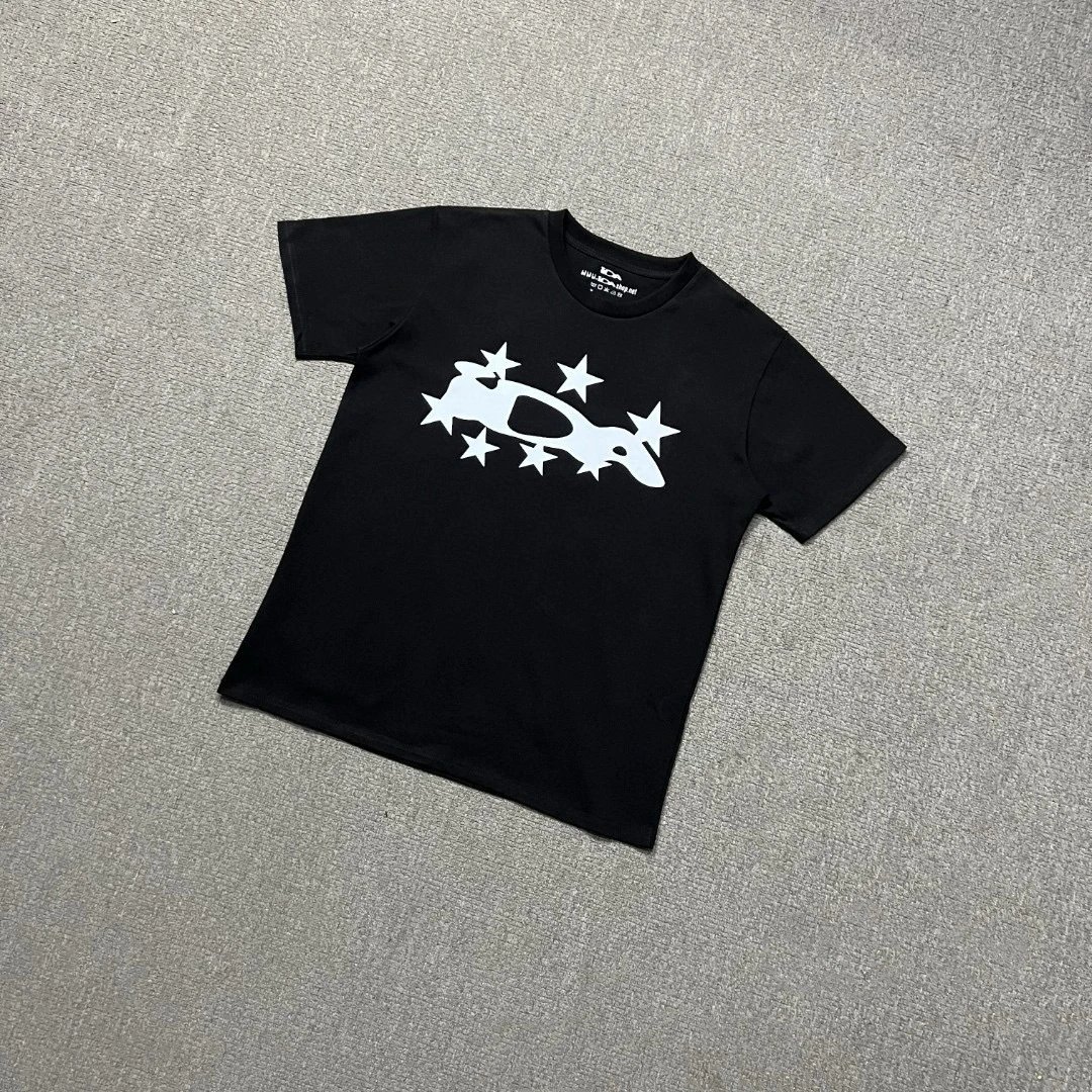 Black T-Shirt With White Star And Whale Graphic Casual Tee
