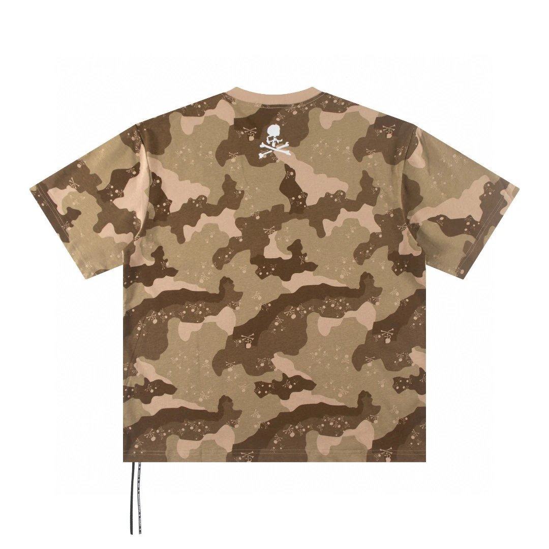 Cotton Camouflage Print Olive Green Skull Graphic T-Shirt
