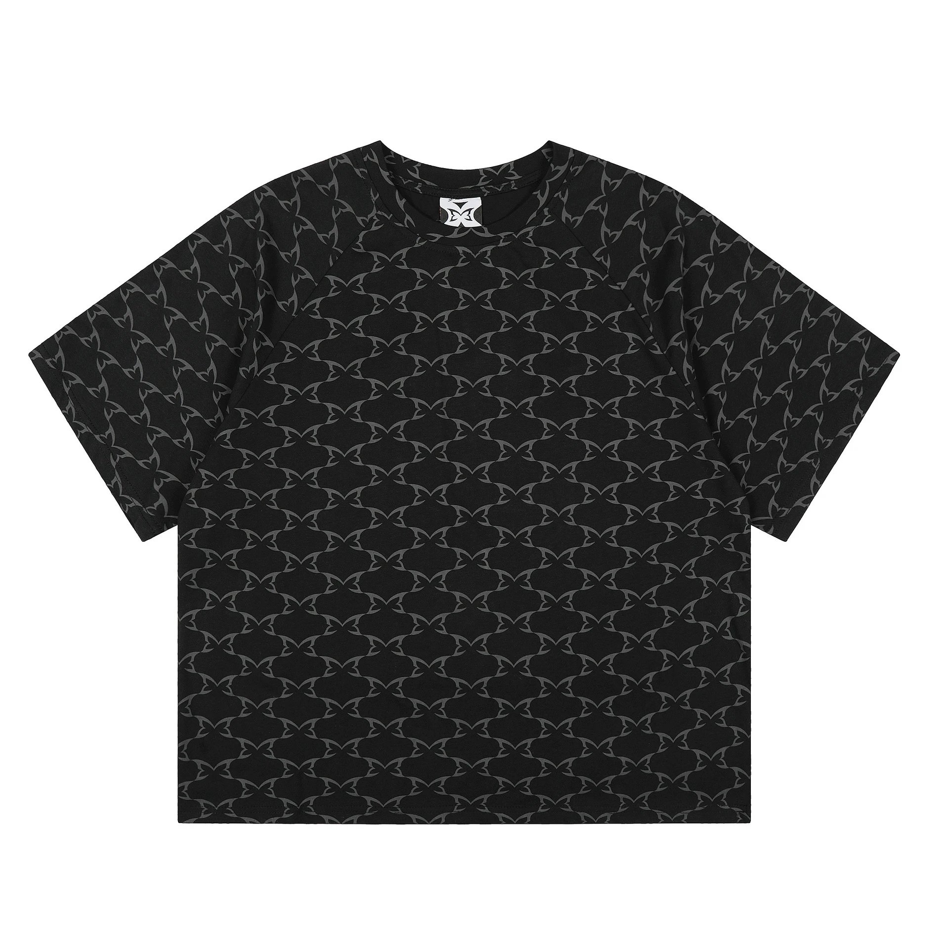 White Geometric Pattern Short Sleeve Crew Neck T-Shirt